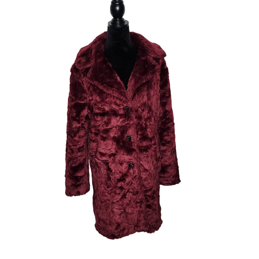 ett:twa Anthropologie Faux Fur Coat Womens S Burgundy Wine Red Plush Jacket
